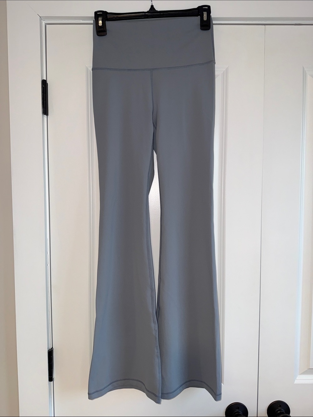 Fabletics High-Waist Flare Leg Active Pants in Light Gray